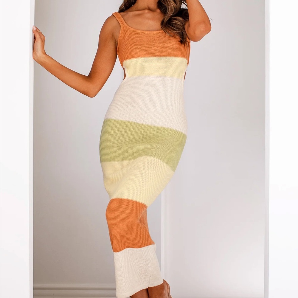 Striped Maxi Dress in Orange, Green, and Cream
